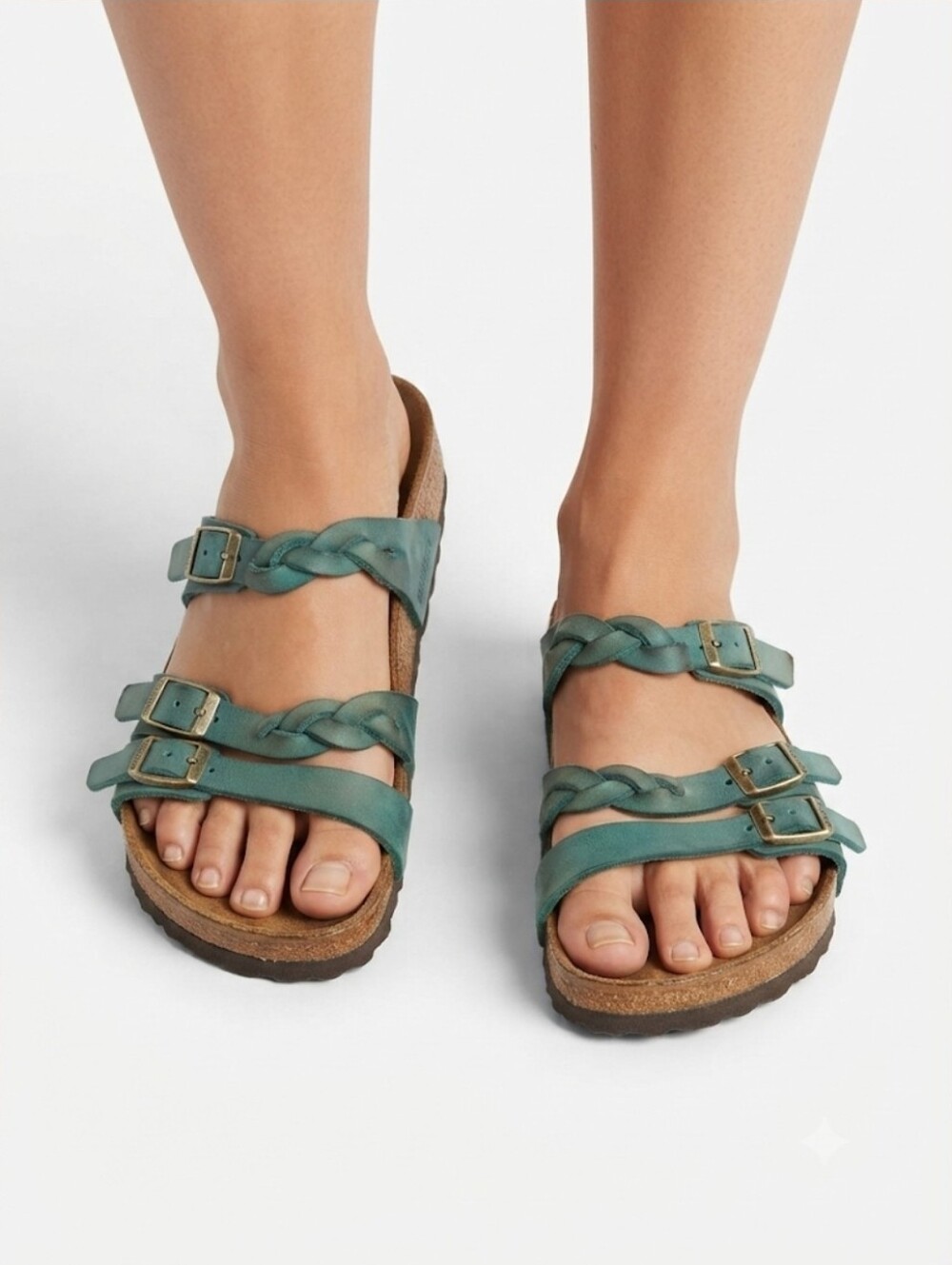 Birkenstock Teal Franca Braided-Strap Slide Sandals Size 39